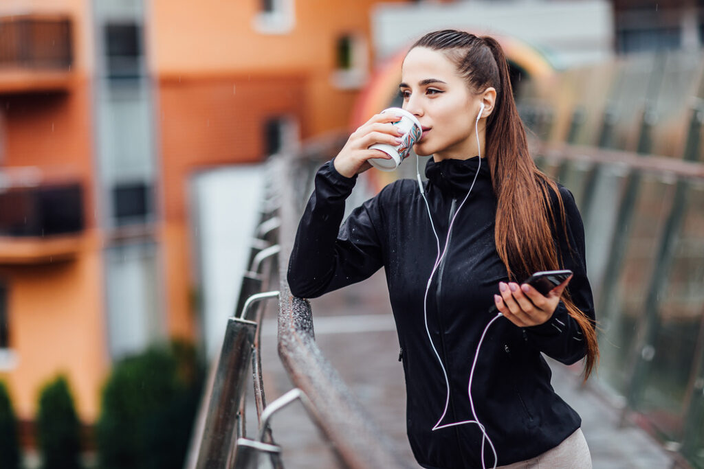 drinking coffee before a workout